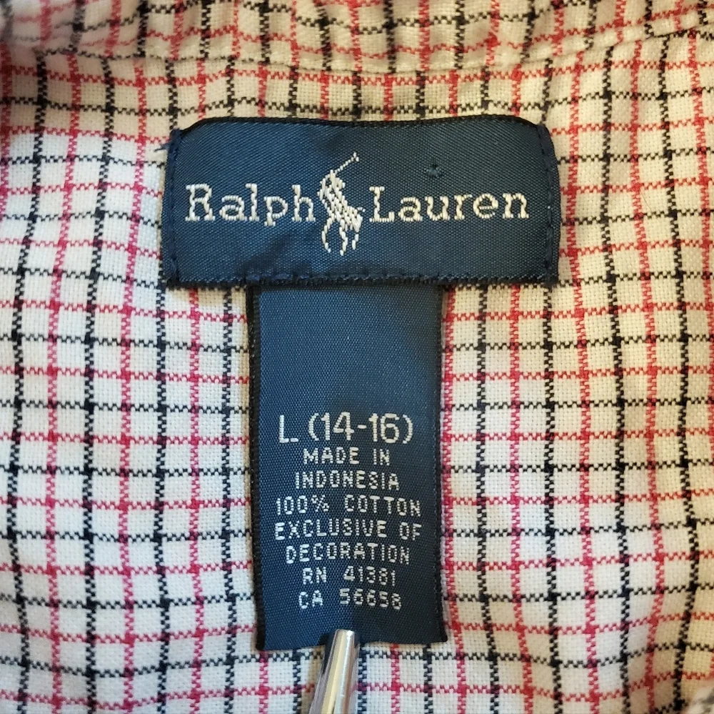Ralph Lauren Button‎ Down Checked Long Sleeve Shirt Size L (14-16) Youth